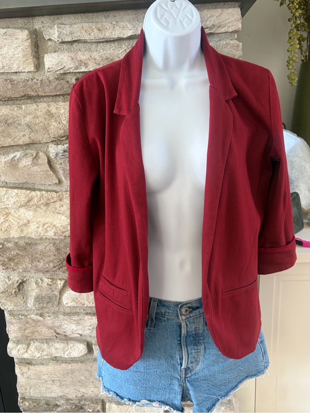 Classic Open-Front Red Blazer Jacket